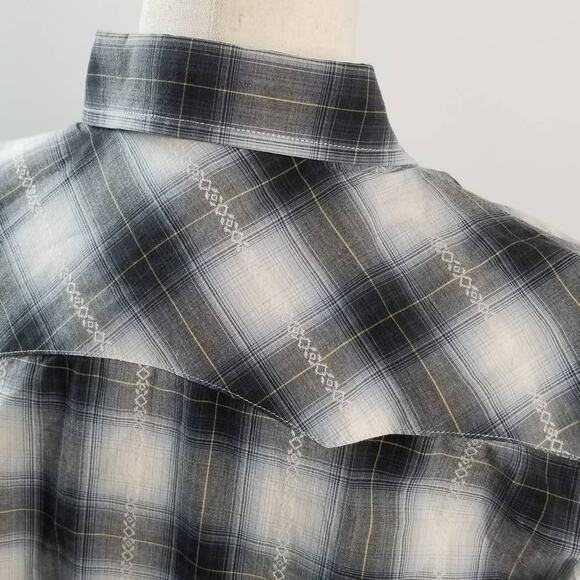 American Eagle Outfitters Slim Fit Blue Gray White Plaid Western Shirt Size M - Picture 4 of 8